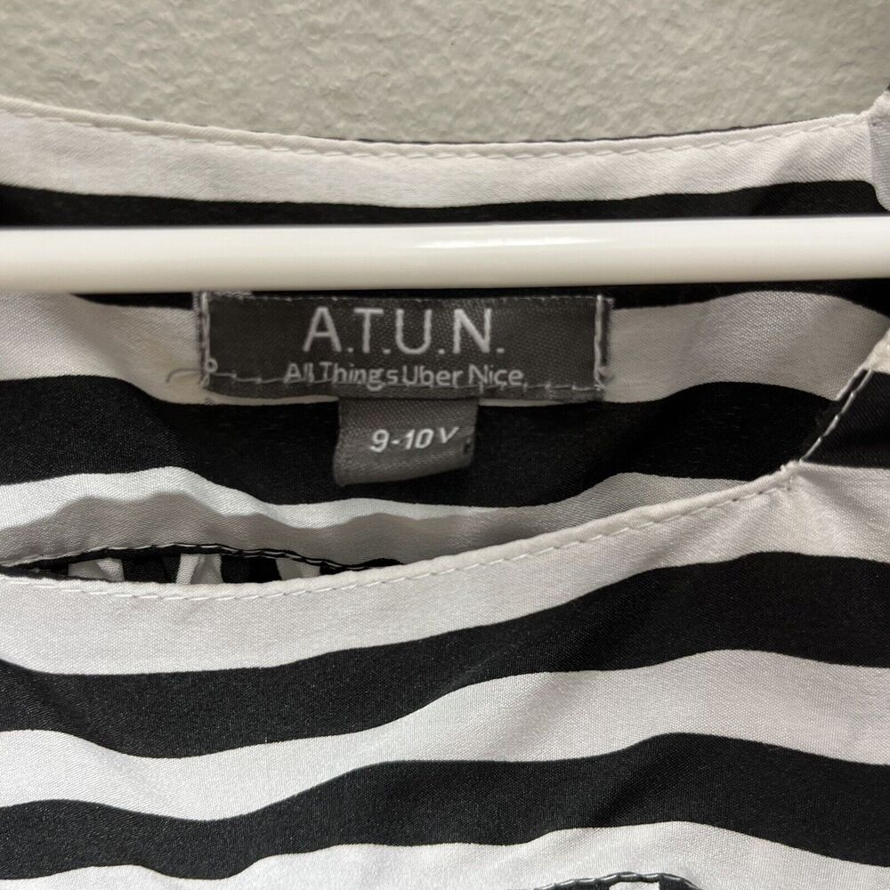 ATUN | Black & White Striped Flowy Maxi Dress Pom Pom Hem Girls 9-10 Years - Picture 3 of 5